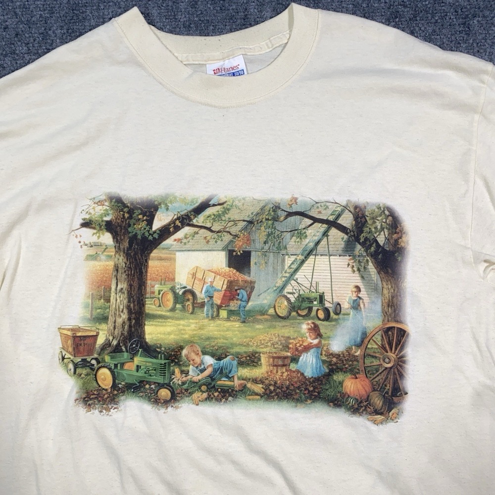 Vintage John Deere Tractors Shirt‎ Men L 90s Y2K Farming Graphic Print Homestead
